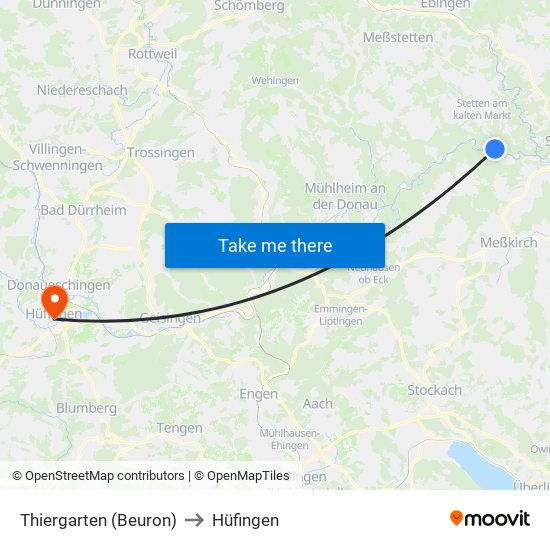 Thiergarten (Beuron) to Hüfingen map