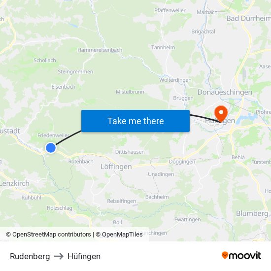 Rudenberg to Hüfingen map