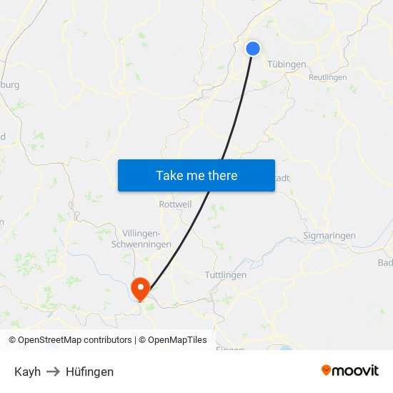 Kayh to Hüfingen map