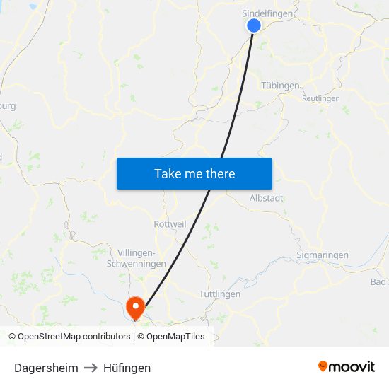 Dagersheim to Hüfingen map