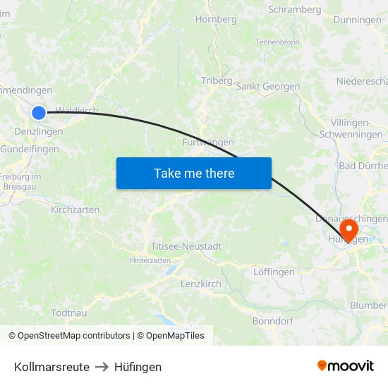 Kollmarsreute to Hüfingen map