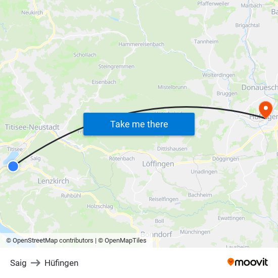 Saig to Hüfingen map