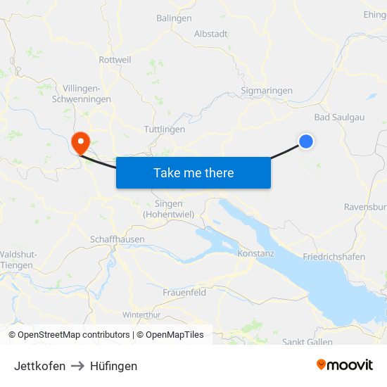 Jettkofen to Hüfingen map