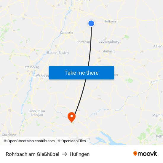 Rohrbach am Gießhübel to Hüfingen map