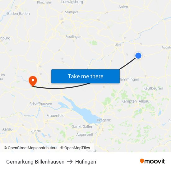 Gemarkung Billenhausen to Hüfingen map