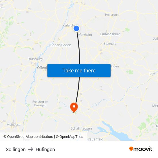 Söllingen to Hüfingen map