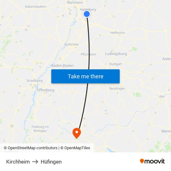 Kirchheim to Hüfingen map