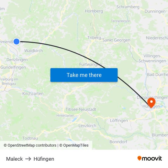 Maleck to Hüfingen map