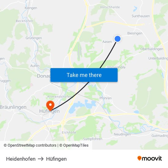 Heidenhofen to Hüfingen map