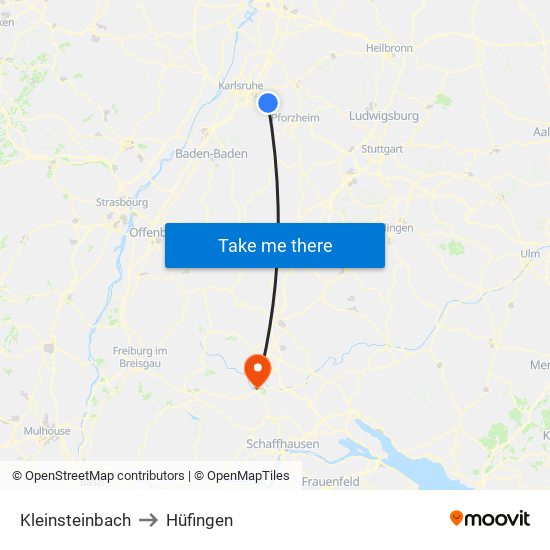 Kleinsteinbach to Hüfingen map