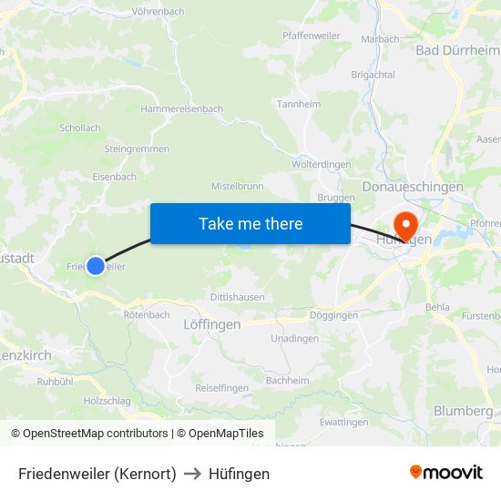 Friedenweiler (Kernort) to Hüfingen map