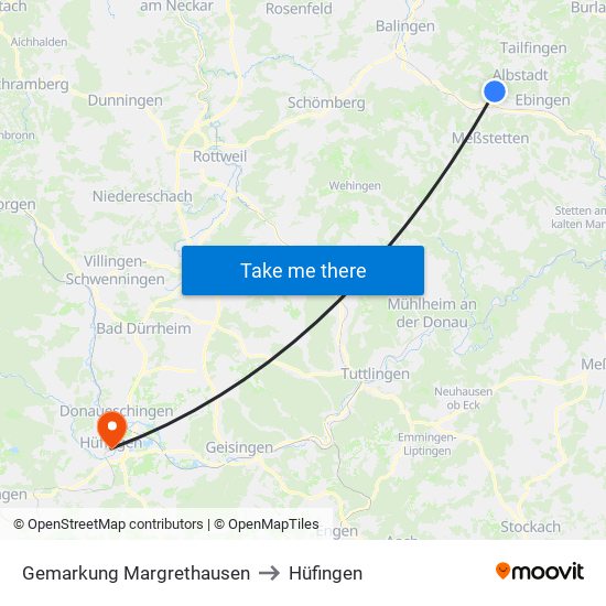 Gemarkung Margrethausen to Hüfingen map