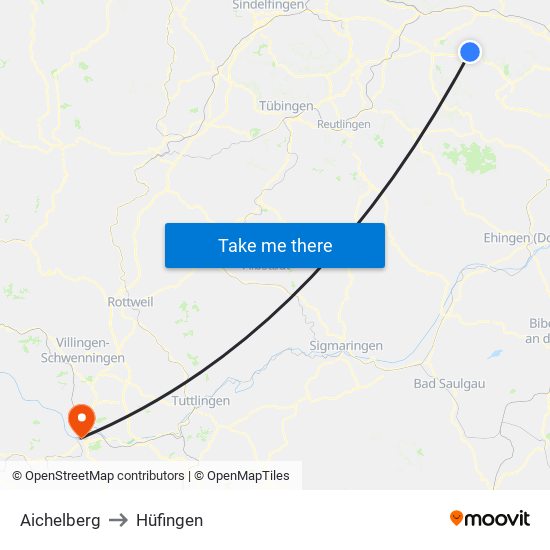 Aichelberg to Hüfingen map