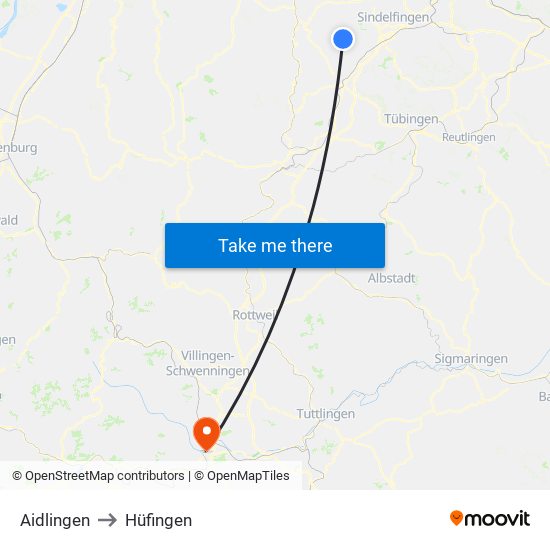 Aidlingen to Hüfingen map