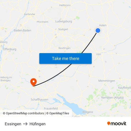 Essingen to Hüfingen map