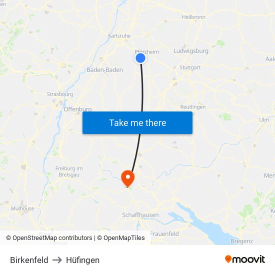 Birkenfeld to Hüfingen map