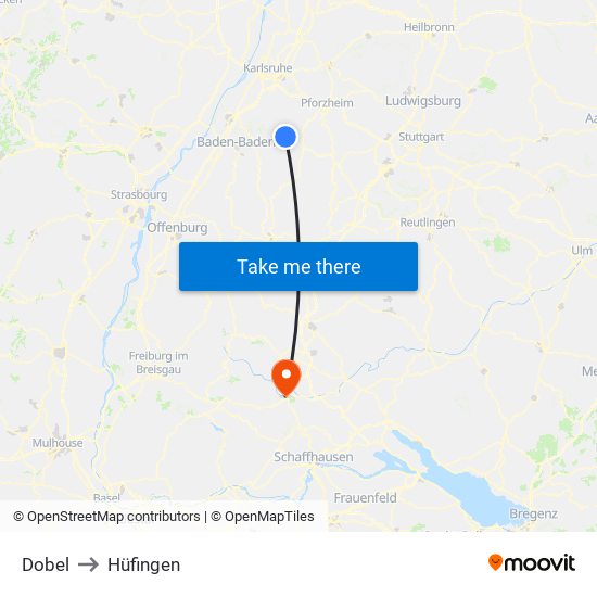 Dobel to Hüfingen map
