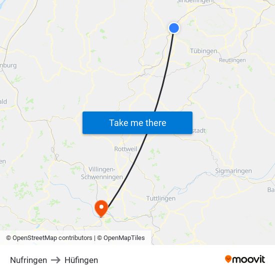 Nufringen to Hüfingen map