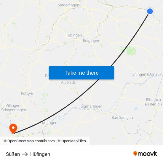 Süßen to Hüfingen map