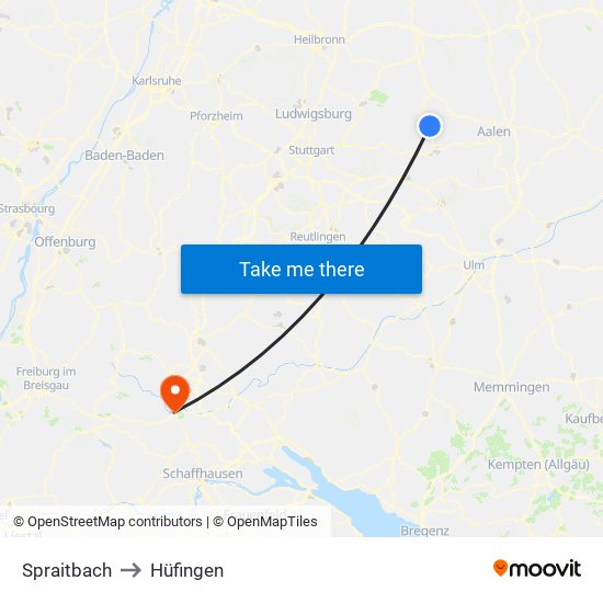 Spraitbach to Hüfingen map