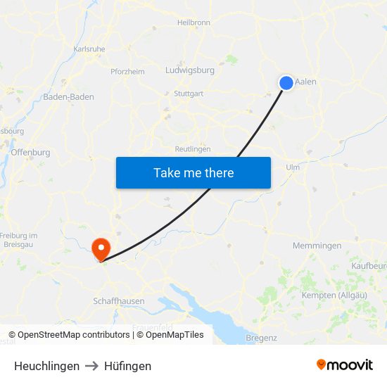 Heuchlingen to Hüfingen map
