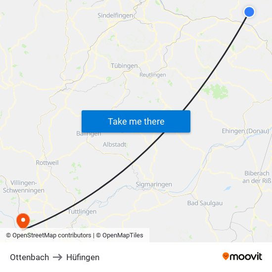Ottenbach to Hüfingen map