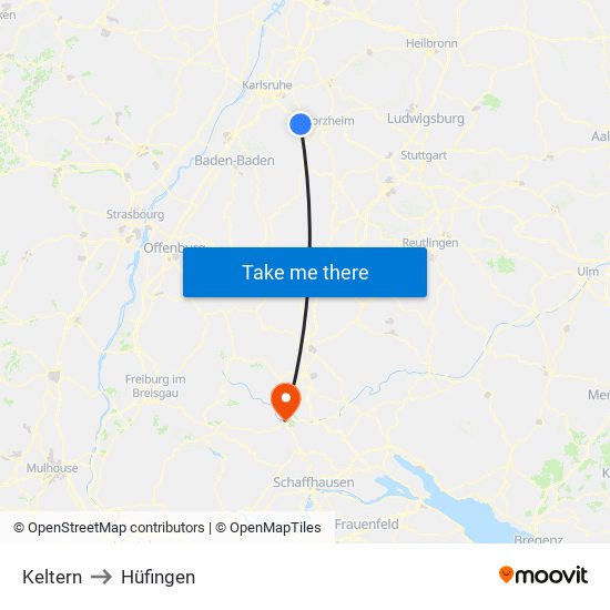 Keltern to Hüfingen map