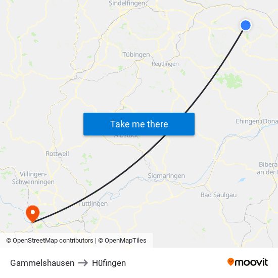 Gammelshausen to Hüfingen map