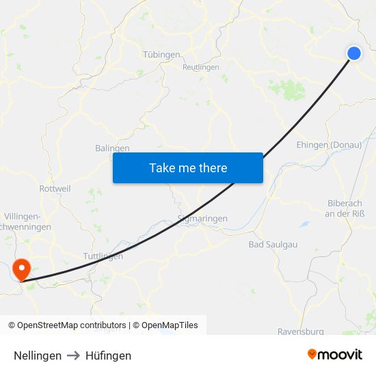 Nellingen to Hüfingen map