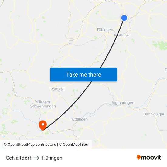 Schlaitdorf to Hüfingen map