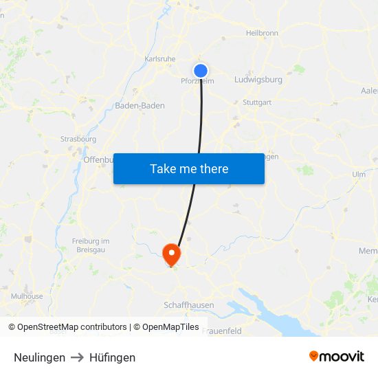 Neulingen to Hüfingen map