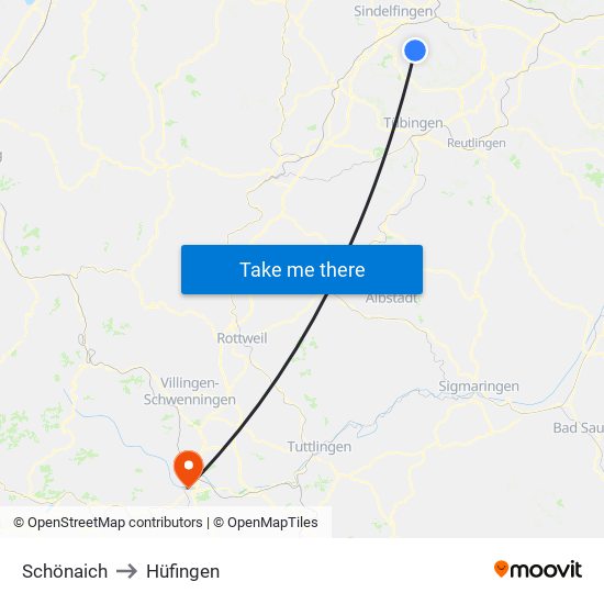 Schönaich to Hüfingen map