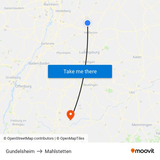 Gundelsheim to Mahlstetten map