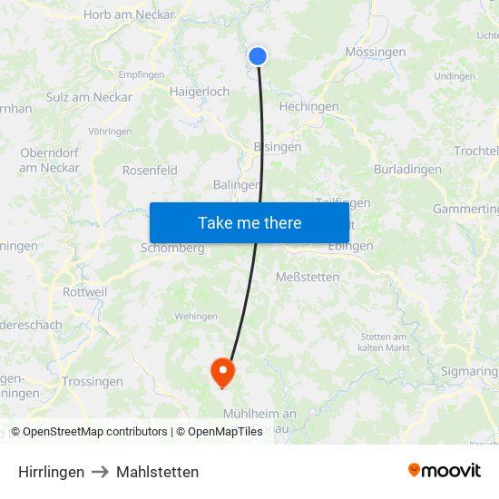 Hirrlingen to Mahlstetten map