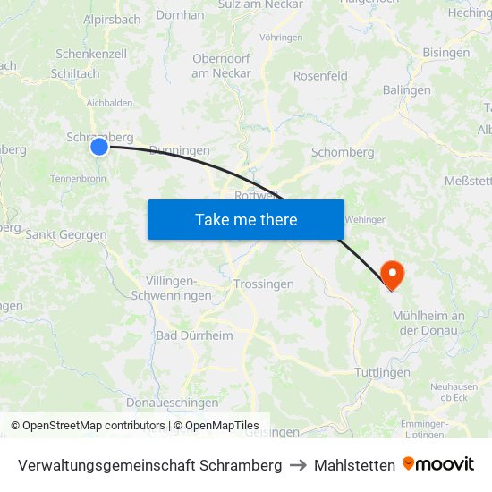 Verwaltungsgemeinschaft Schramberg to Mahlstetten map