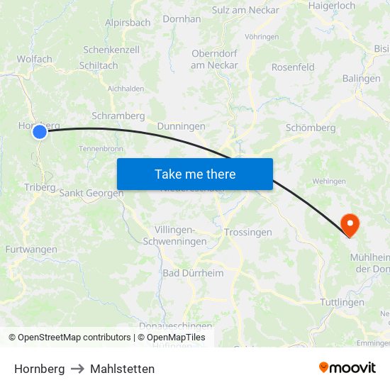 Hornberg to Mahlstetten map