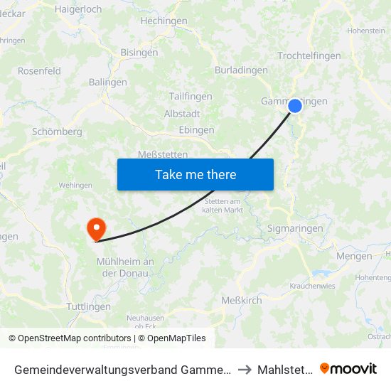 Gemeindeverwaltungsverband Gammertingen to Mahlstetten map