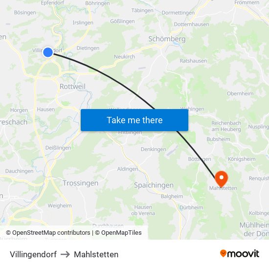 Villingendorf to Mahlstetten map