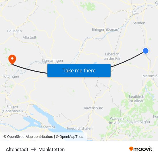 Altenstadt to Mahlstetten map