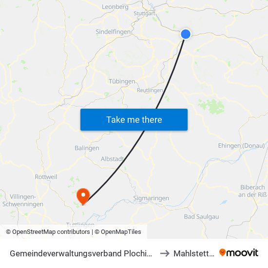 Gemeindeverwaltungsverband Plochingen to Mahlstetten map