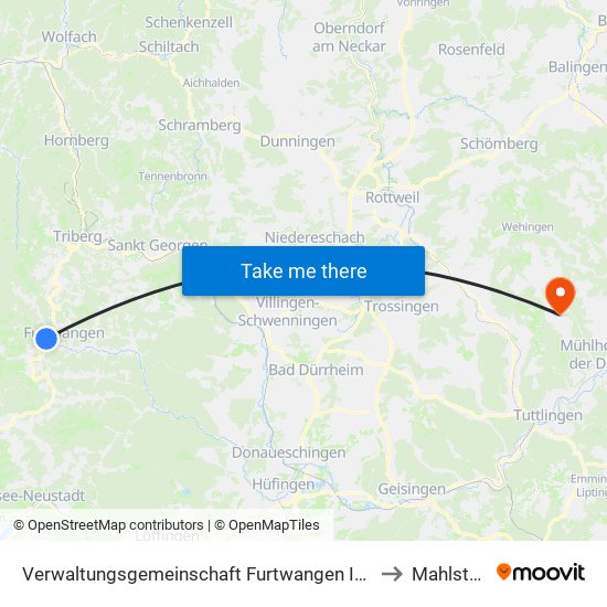 Verwaltungsgemeinschaft Furtwangen Im Schwarzwald to Mahlstetten map