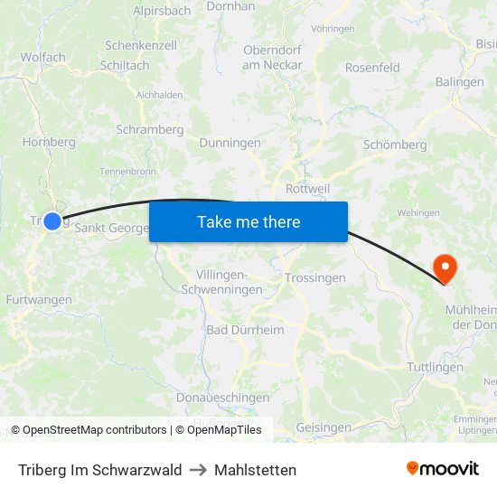 Triberg Im Schwarzwald to Mahlstetten map
