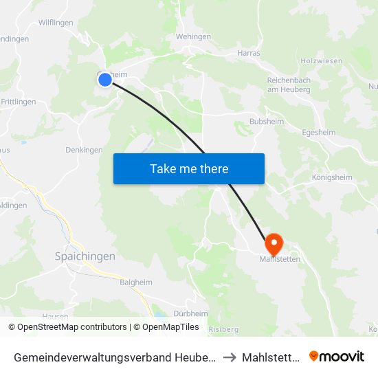 Gemeindeverwaltungsverband Heuberg to Mahlstetten map