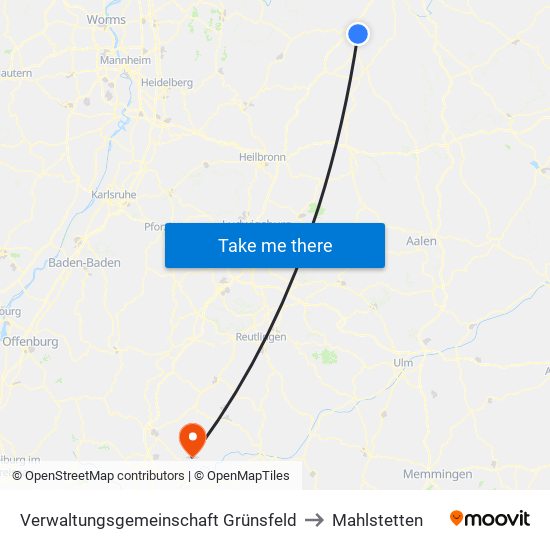 Verwaltungsgemeinschaft Grünsfeld to Mahlstetten map