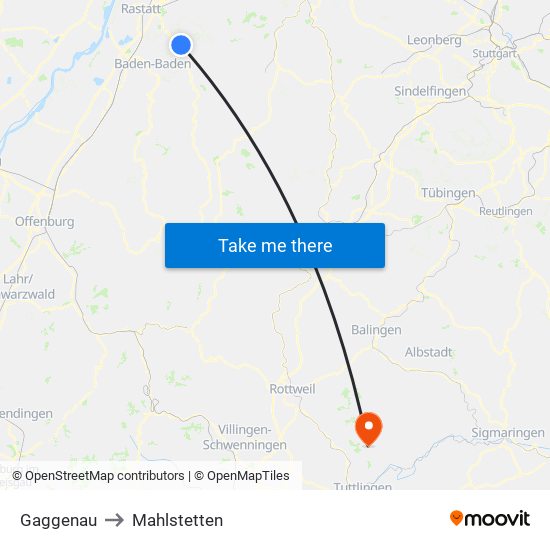 Gaggenau to Mahlstetten map