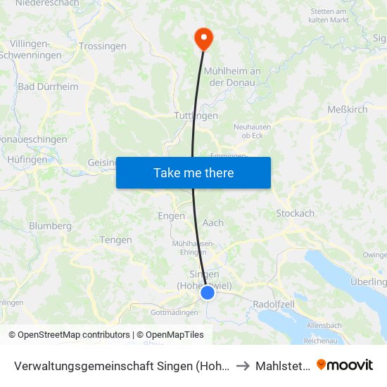 Verwaltungsgemeinschaft Singen (Hohentwiel) to Mahlstetten map