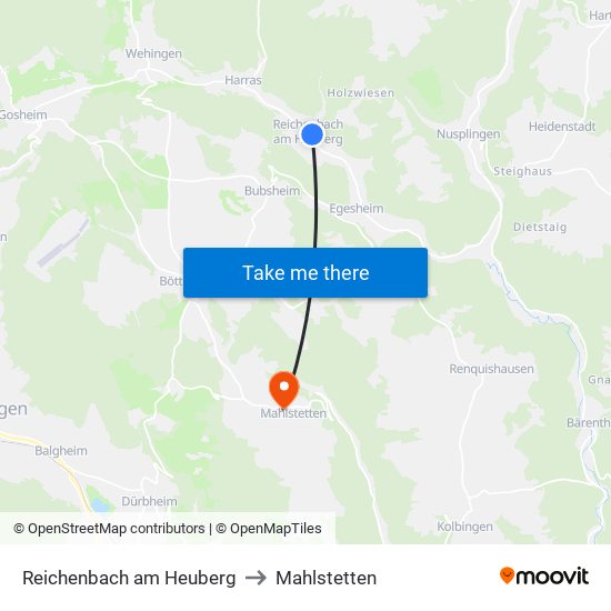 Reichenbach am Heuberg to Mahlstetten map