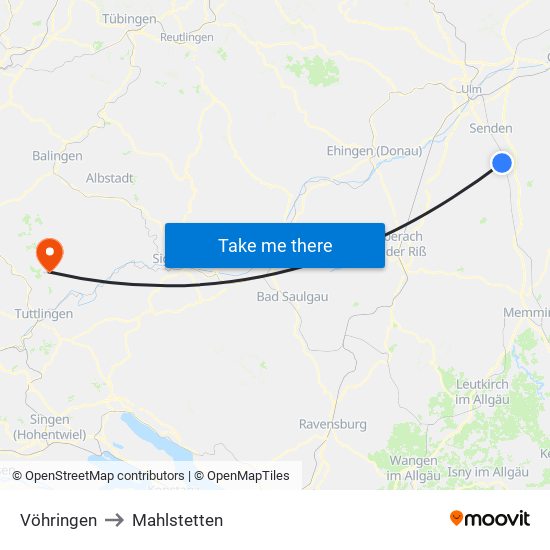 Vöhringen to Mahlstetten map
