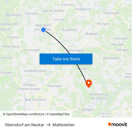 Oberndorf am Neckar to Mahlstetten map