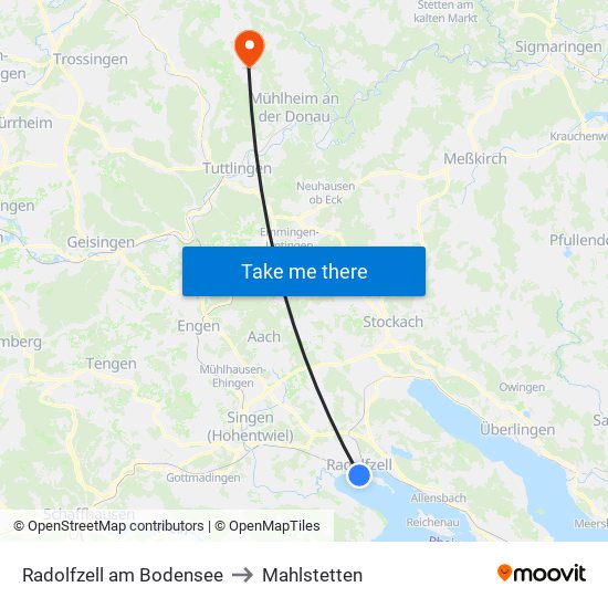 Radolfzell am Bodensee to Mahlstetten map